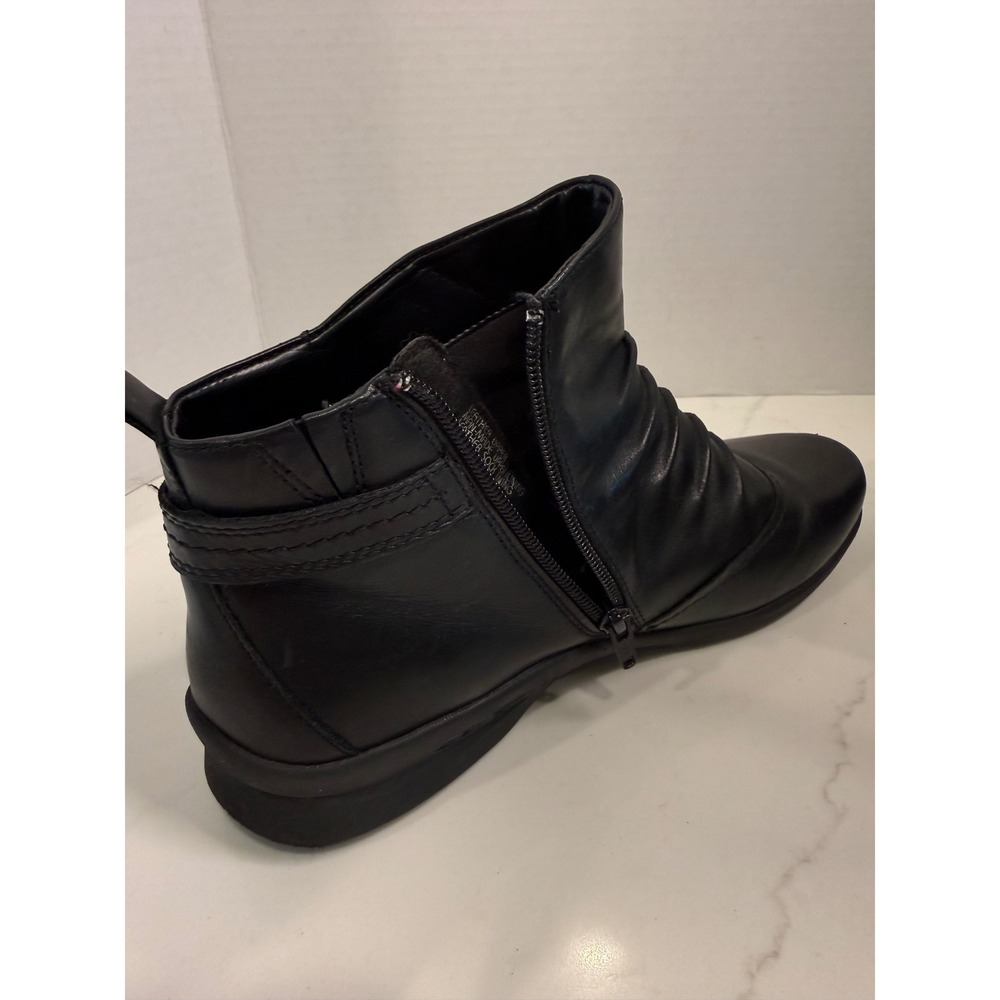 Earth Alta Wide Black Leather Ruched Ankle Boots Womens 10D Side Zip Comfort - Picture 9 of 9